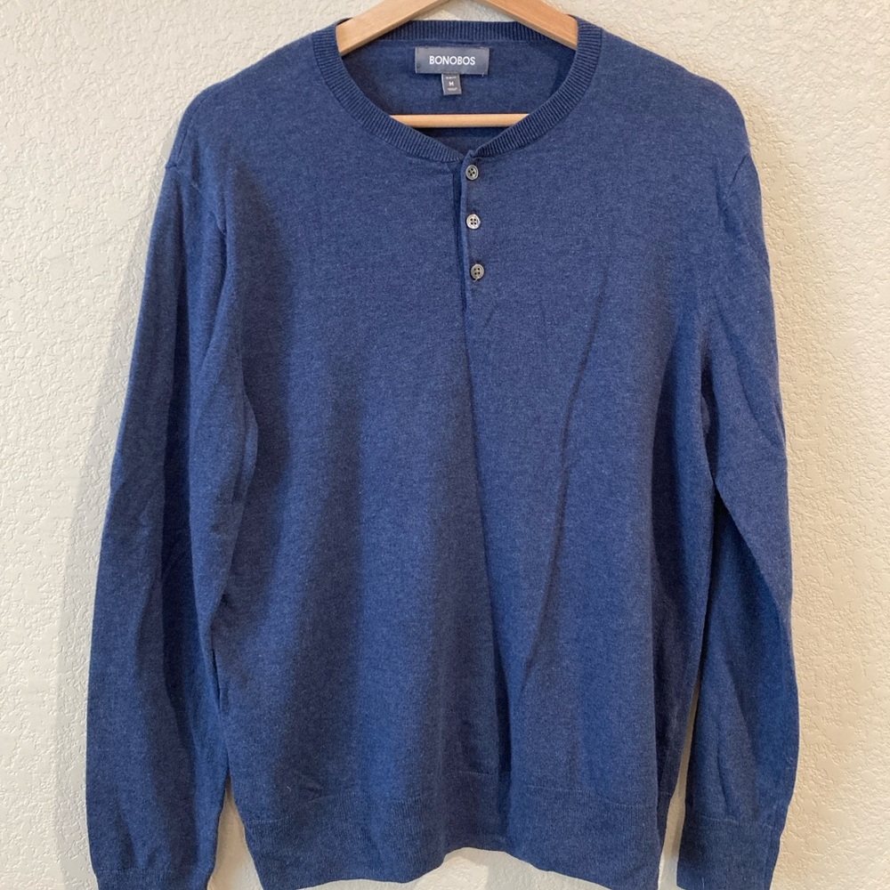 Men’s Bonobos Navy Partial Button-Up Sweater, size medium